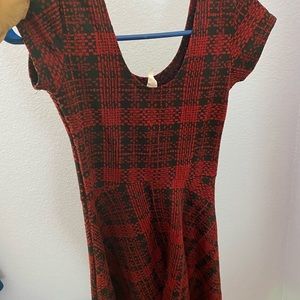Scoop Neck Red and Black Checkered Dress